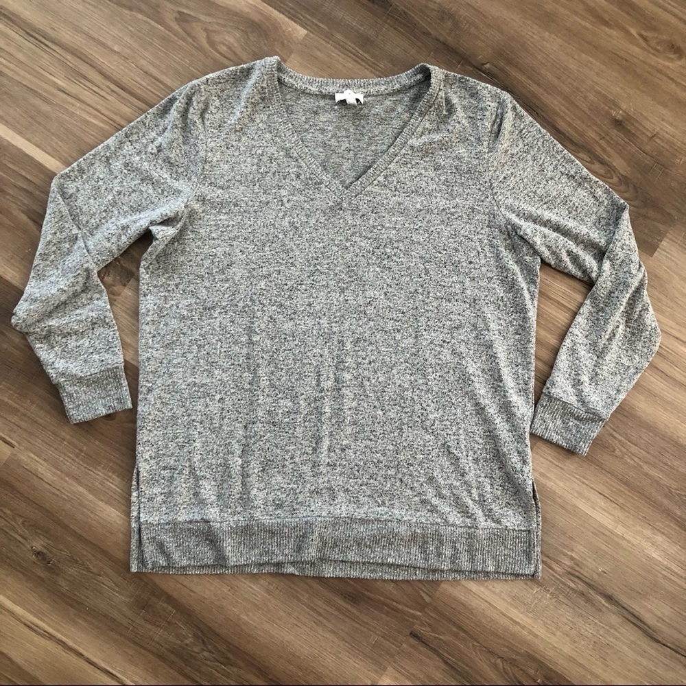 LUCKY BRAND mural Gray V-neck sweater women XL